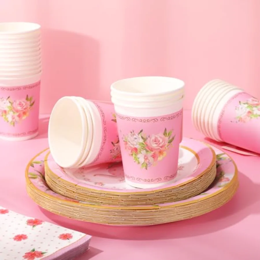 Pink Tea Party Tableware Supplies Serves 24 Pink Floral Tea Party, view 4