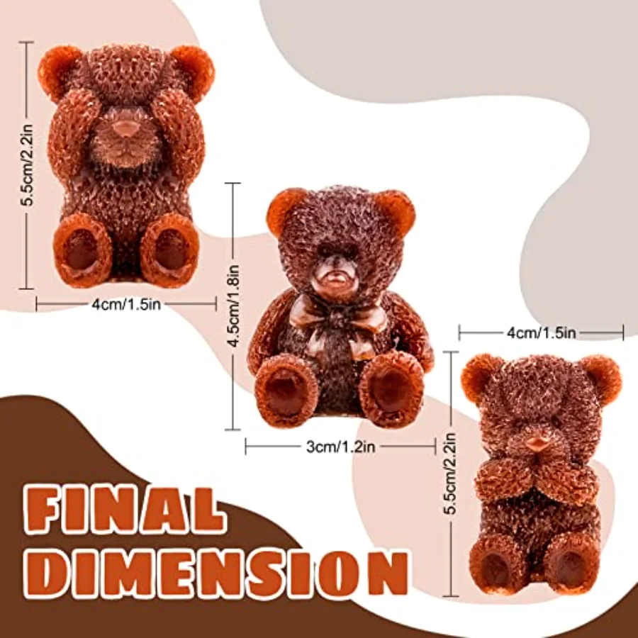 3 Pack 3D Bear Summer Ice Cube Mold Silicone Cute Bear Mould Soap Candle, view 3