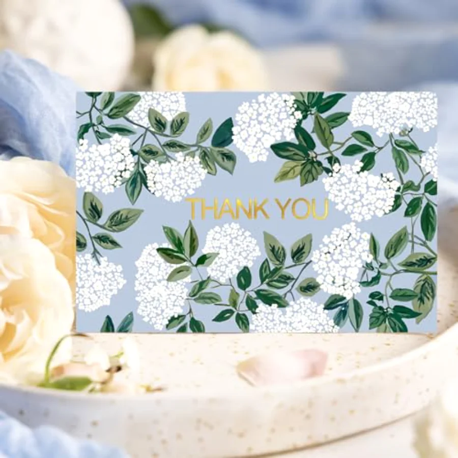 50 Pcs Hydrangea Thank You Cards Greeting Cards with Envelopes Stickers, view 4