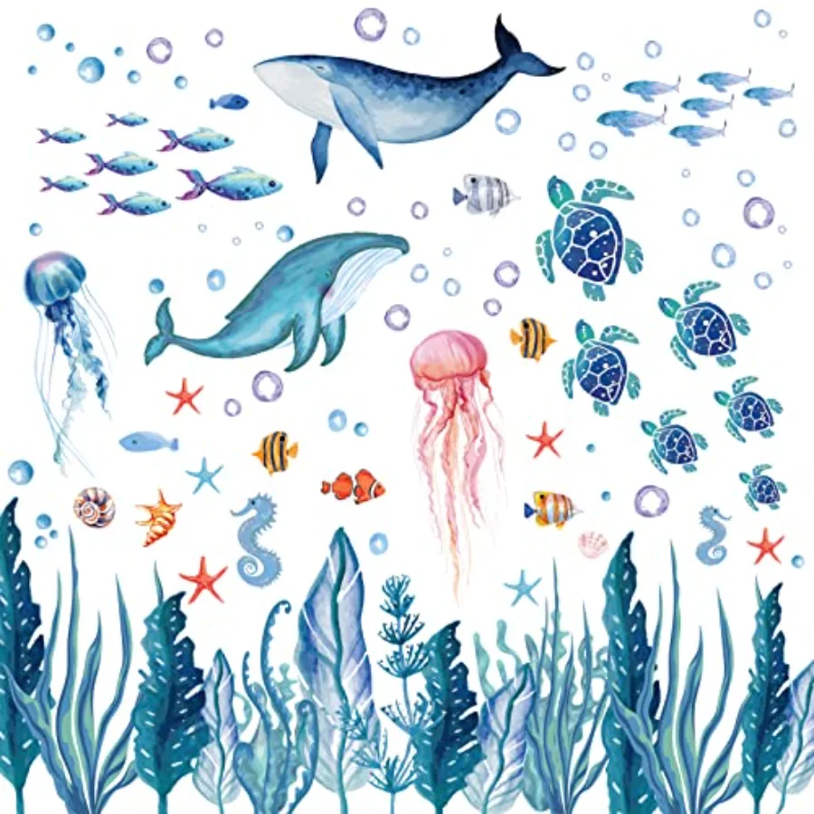 143 Pieces Ocean Wall Decals Watercolor Under The Sea Wild Life Animals, view 2