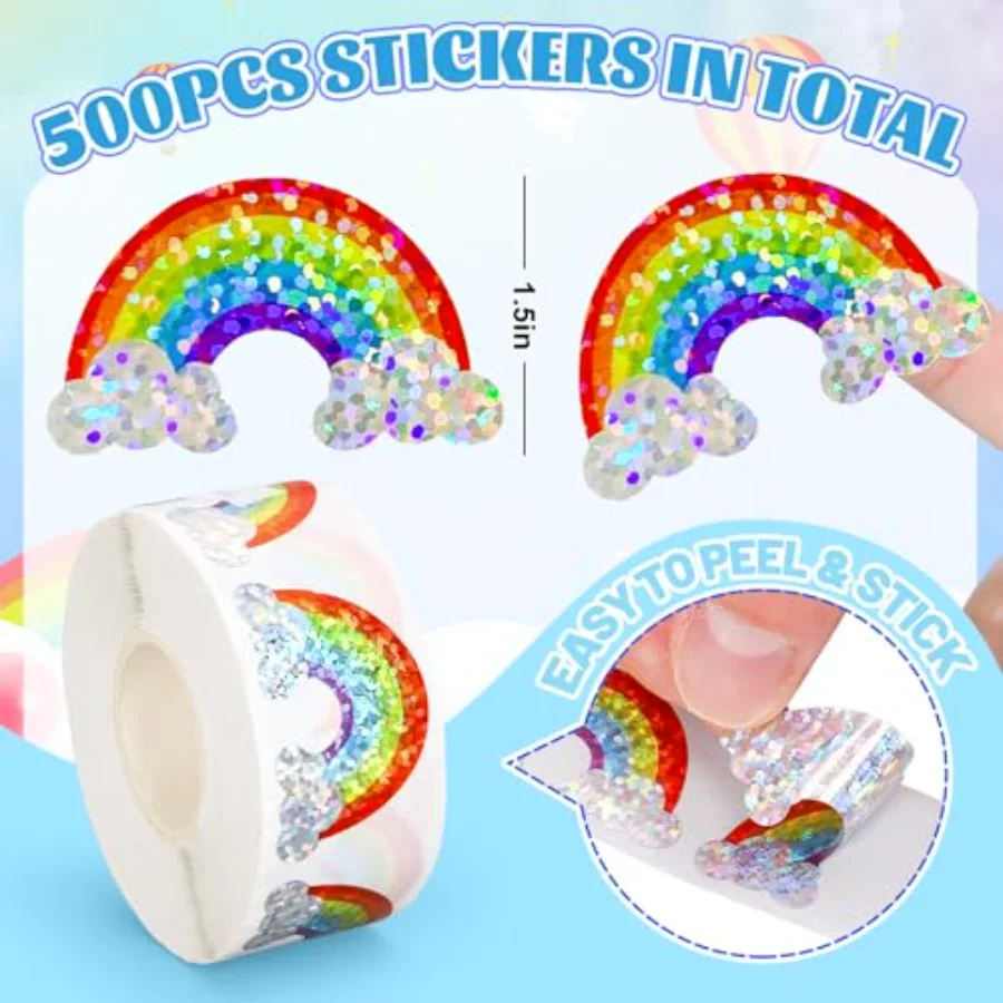 Rainbow Stickers Roll Holographic Colored Rainbow Shape Seal Stickers, view 2
