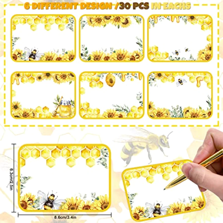 180Pcs Back to School Name Tags Stickers Summer Bee Name Tag Labels, view 2