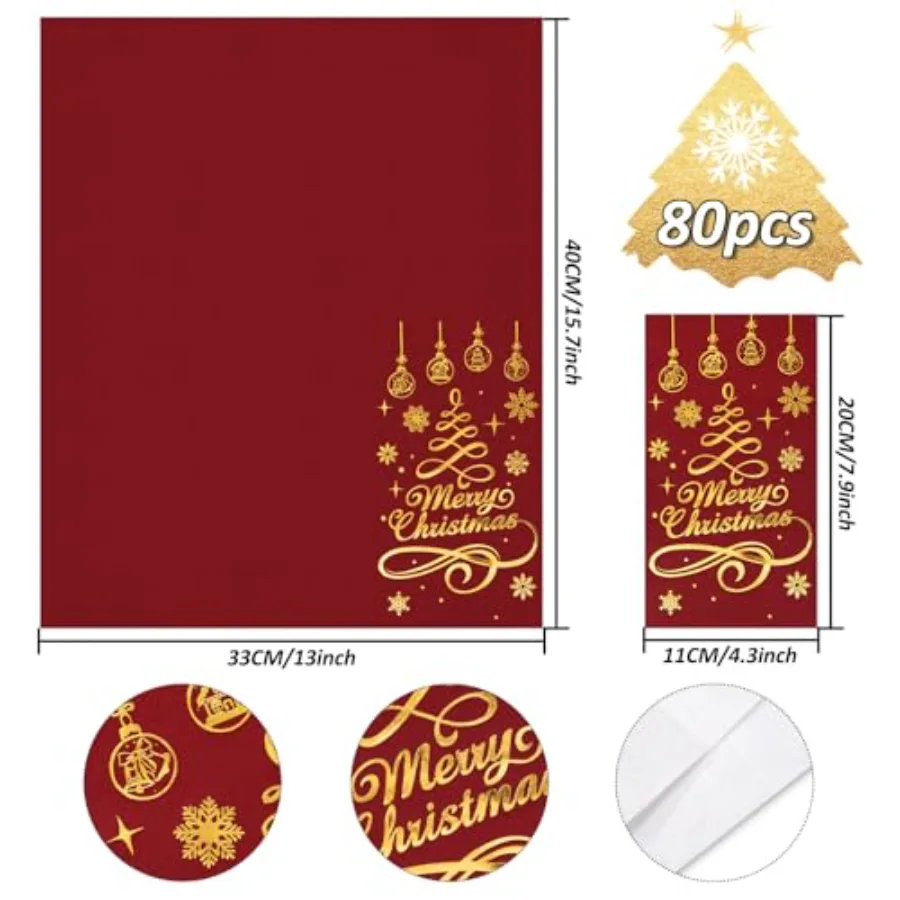 Merry Christmas Guest Paper Napkin Red Gold Foil 3 Ply Disposable Napkin, view 2