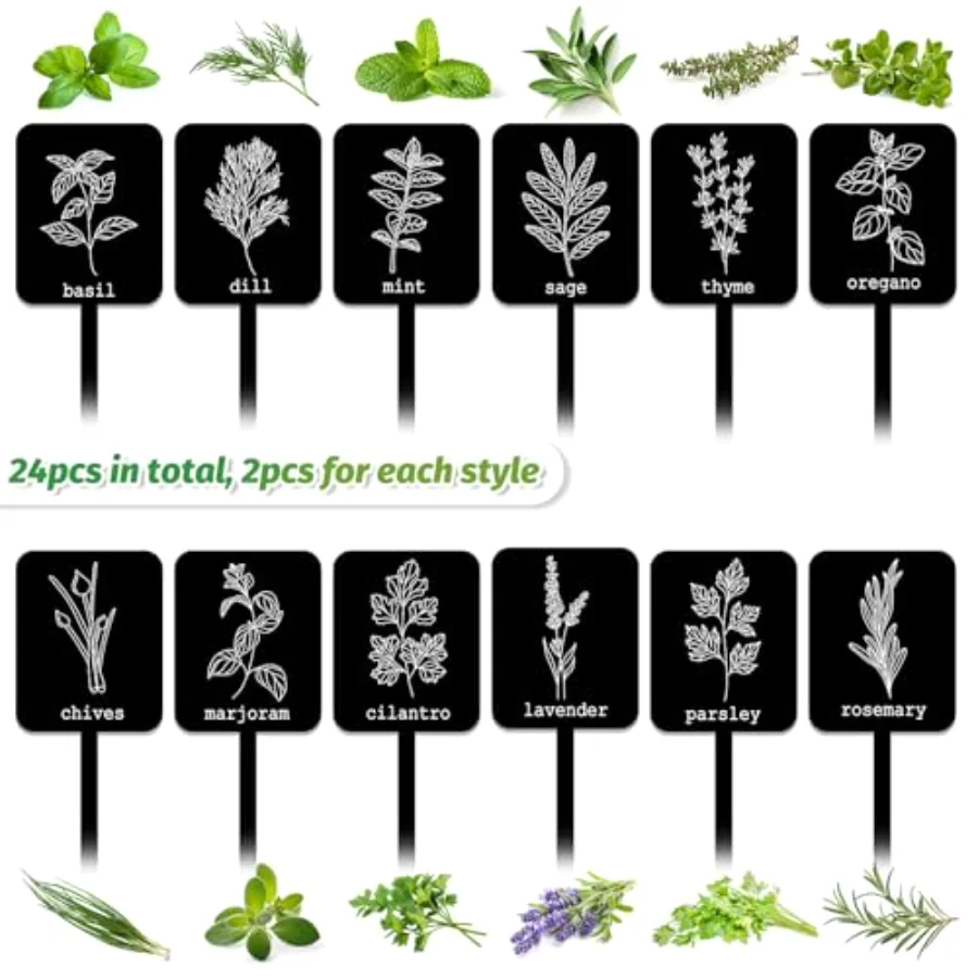 24 Pcs Acrylic Plant Label Signs Garden Herb Markers, view 3