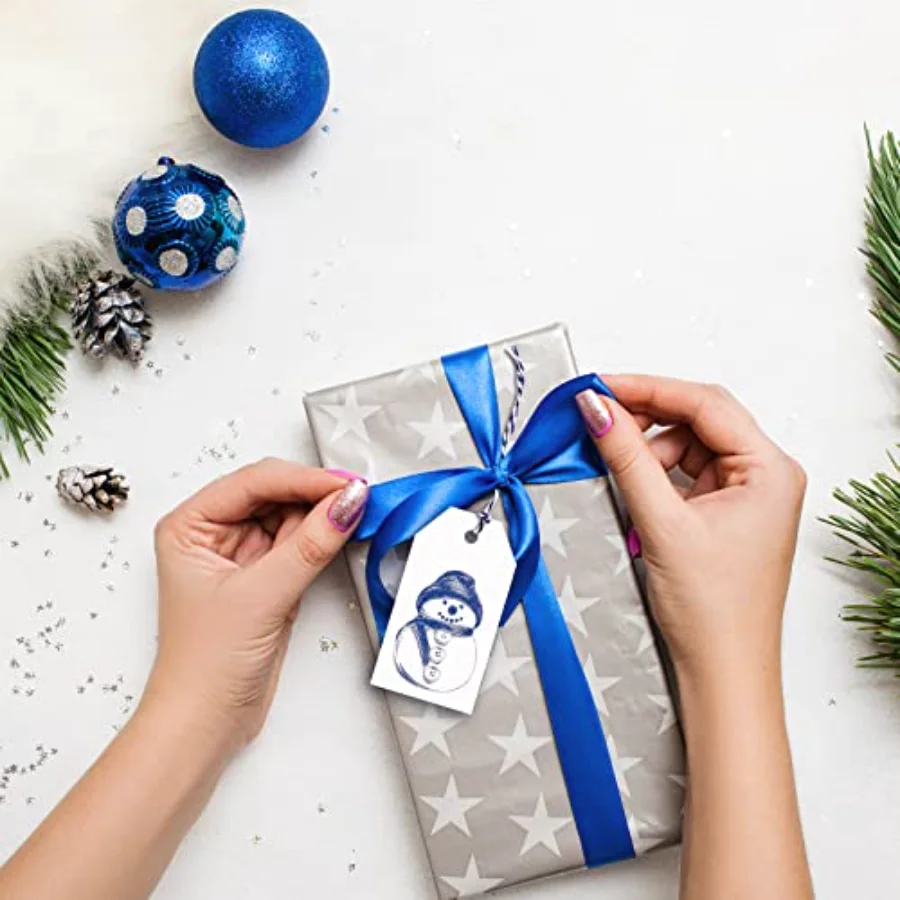 120 Pcs Christmas Paper Gift Tags Set Winter White Blue Hanging Tag Labels, view 3