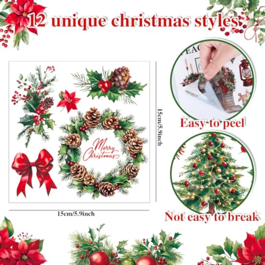 12 Sheet Christmas Rub on Transfer for Crafts Rub on Transfer Stickers Red, view 2