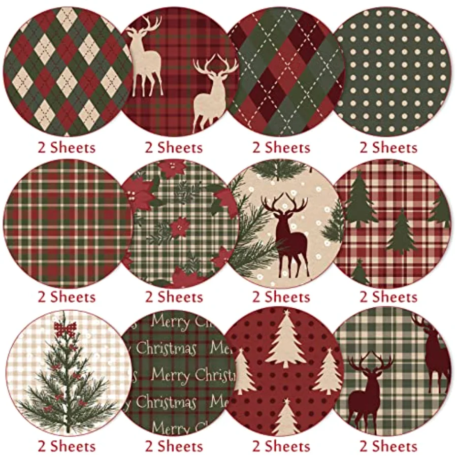 24 Sheets Merry Christmas Pattern Paper Plaid Woodland Scrapbook Specialty, view 3