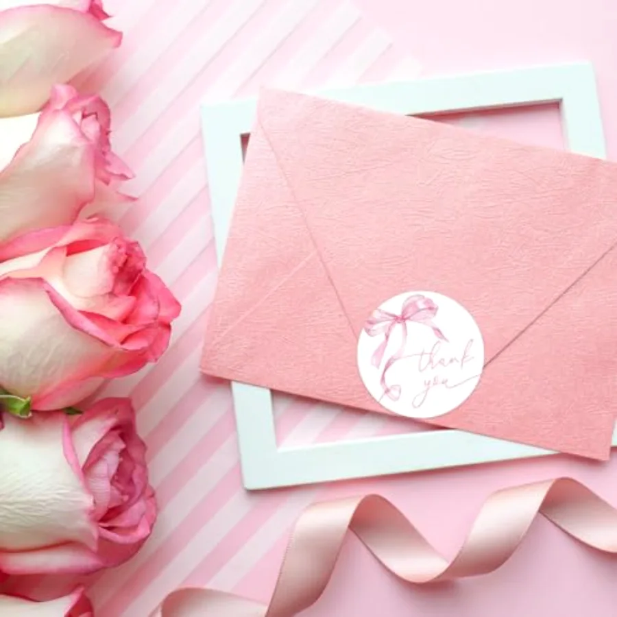 500Pcs Pink Bow Thank You Stickers Watercolor Bowknot Paper Label Decals, view 4