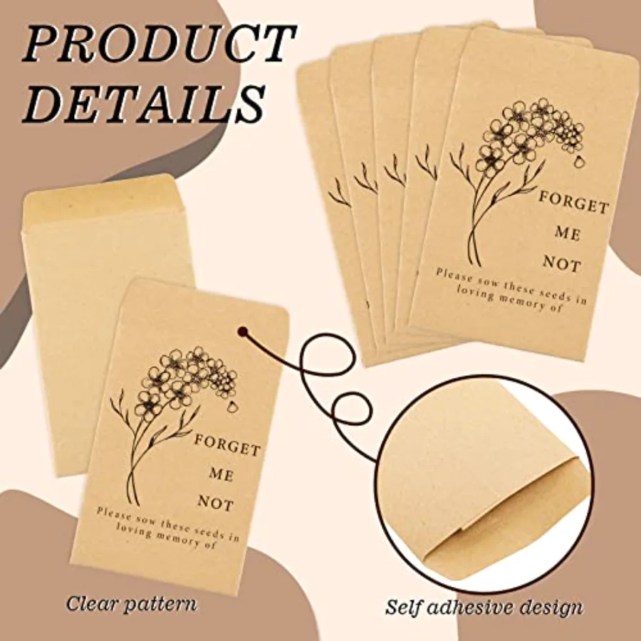 200 Pack Seed Packets Forget Me Not Prints Kraft Envelopes Rustic Small, view 3