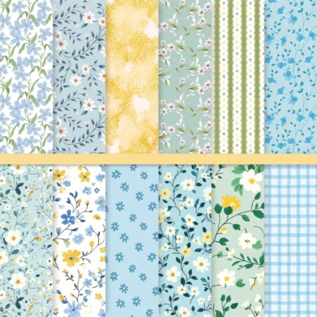 24 Sheets Floral Pattern Paper Double Sided Blue Yellow Flower Scrapbook