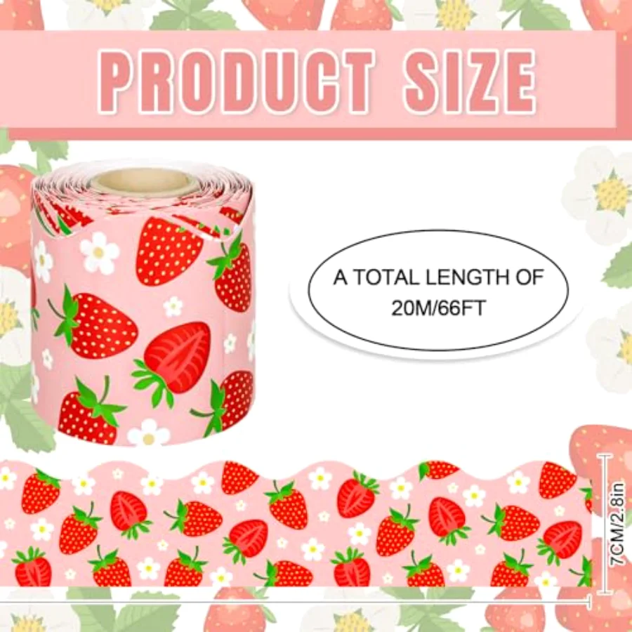 66Ft Strawberry Bulletin Board Borders Back to School Self-Adhesive Fruit, view 2