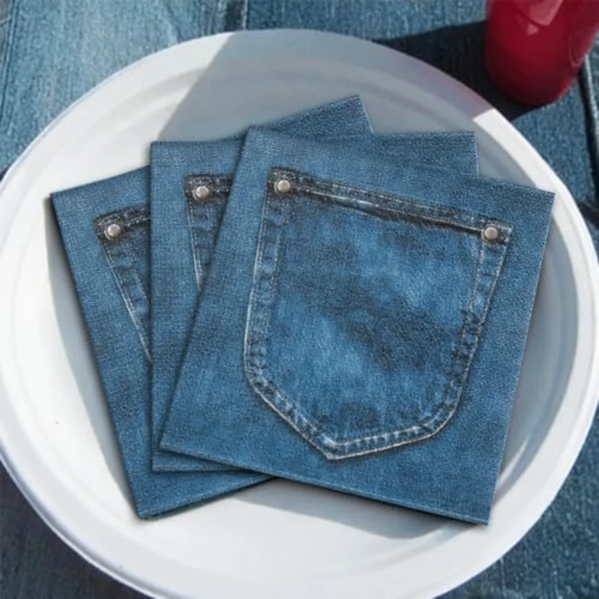 50Pcs Blue Jean Cocktail Napkins Denim Style Paper Napkins Western