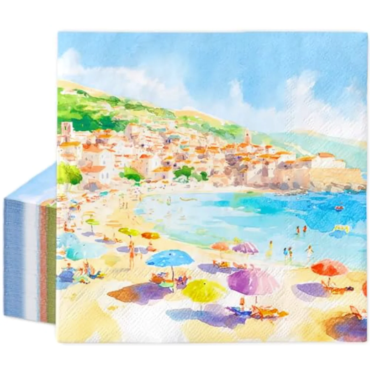 50 Pcs Beach Paper Napkins Disposable Luncheon Napkins Watercolor Sea