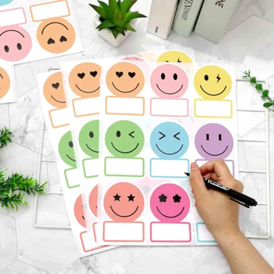 135Pcs Pastel Smile Face Name Tag Stickers 9 Designs Nameplate Decals Cute, view 3