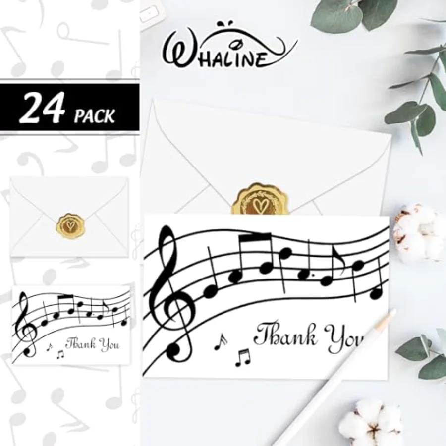 24 Pcs Musical Notes Thank You Cards Greeting Cards Music Theme Note Card, view 3