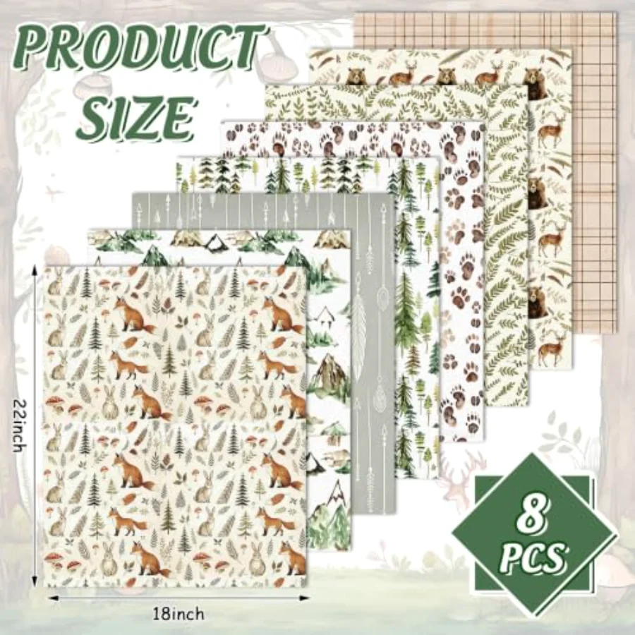 8Pcs Woodland Cotton Fabric Bundles, view 2
