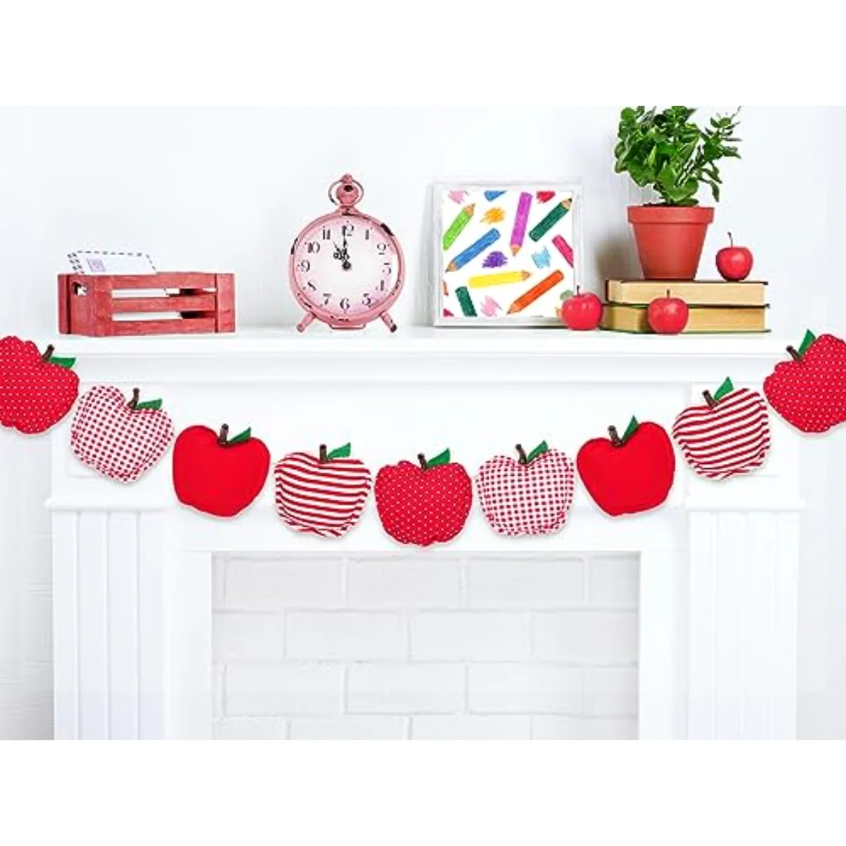 Back to School Banner 3D Apples Banner Garland Pre-Assembled Fabric Plaid