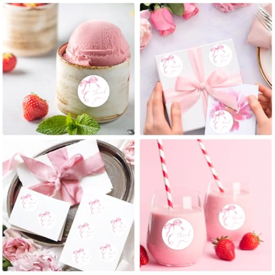 500Pcs Pink Bow Thank You Stickers Watercolor Bowknot Paper Label Decals, view 3
