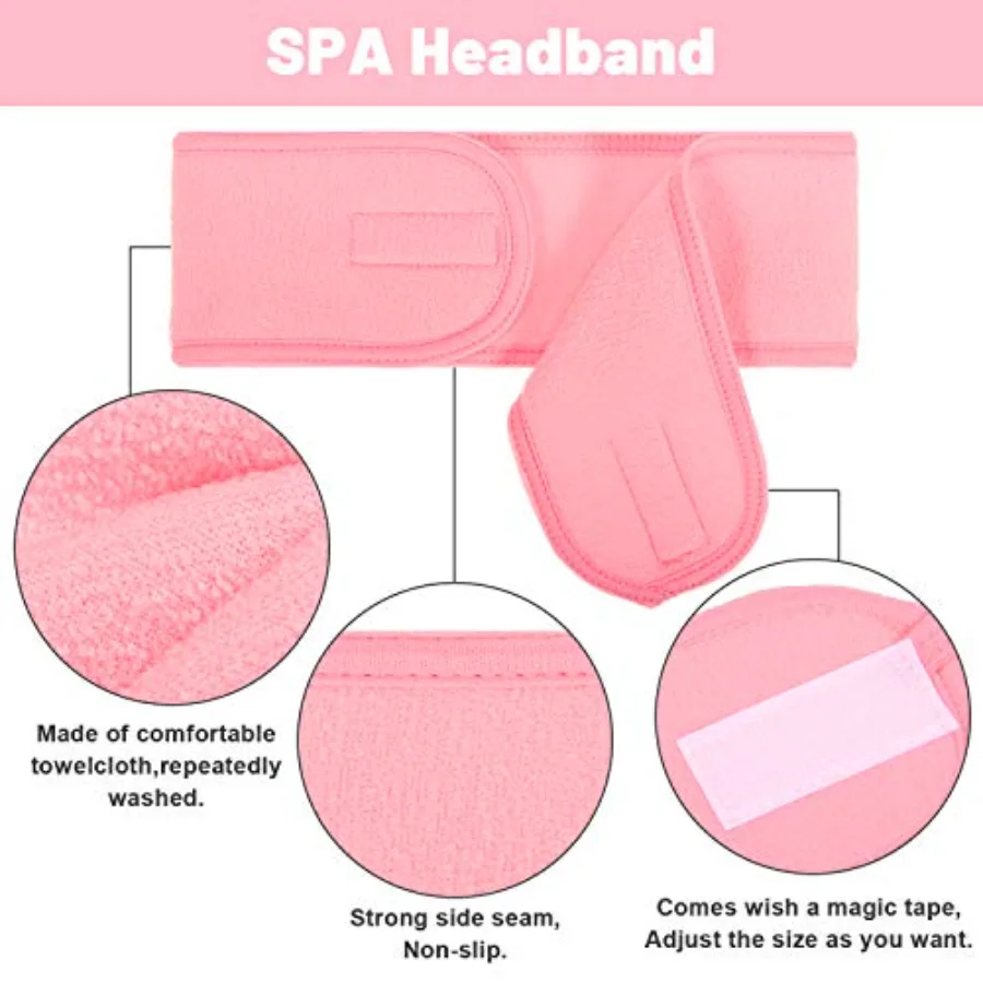 Spa Headband 4 Pcs Pink Makeup Hair Band Facial Head Wrap Hair Tie, view 3