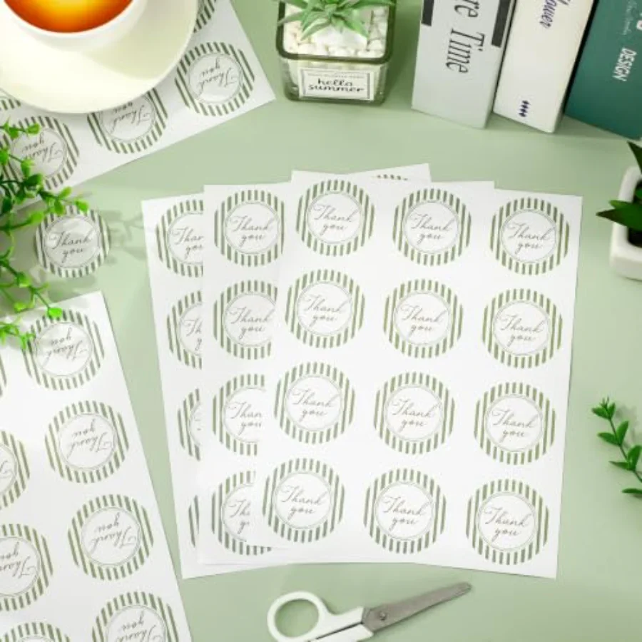 120Pcs Thank You Stickers, Sage Green Striped, view 3