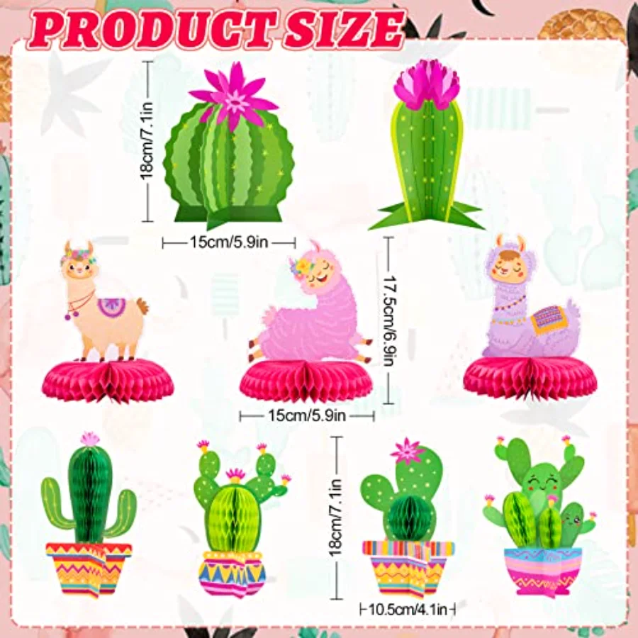 9Pcs Summer Llama Cactus Honeycomb Centerpiece Kit 3D Cactus Alpaca Paper, view 2