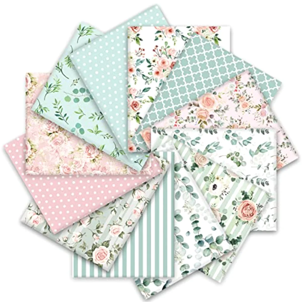 12Pcs Spring Cotton Fabric Bundles 18 x 22 Inch Floral Greenery Printed