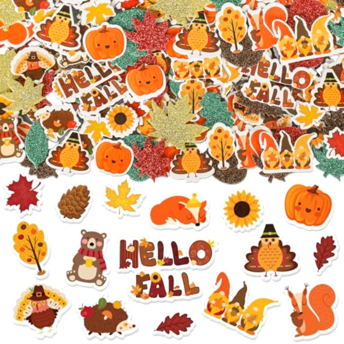 600Pcs Hello Fall Foam Stickers Autumn Animal Maple Leaves Glitter Foam