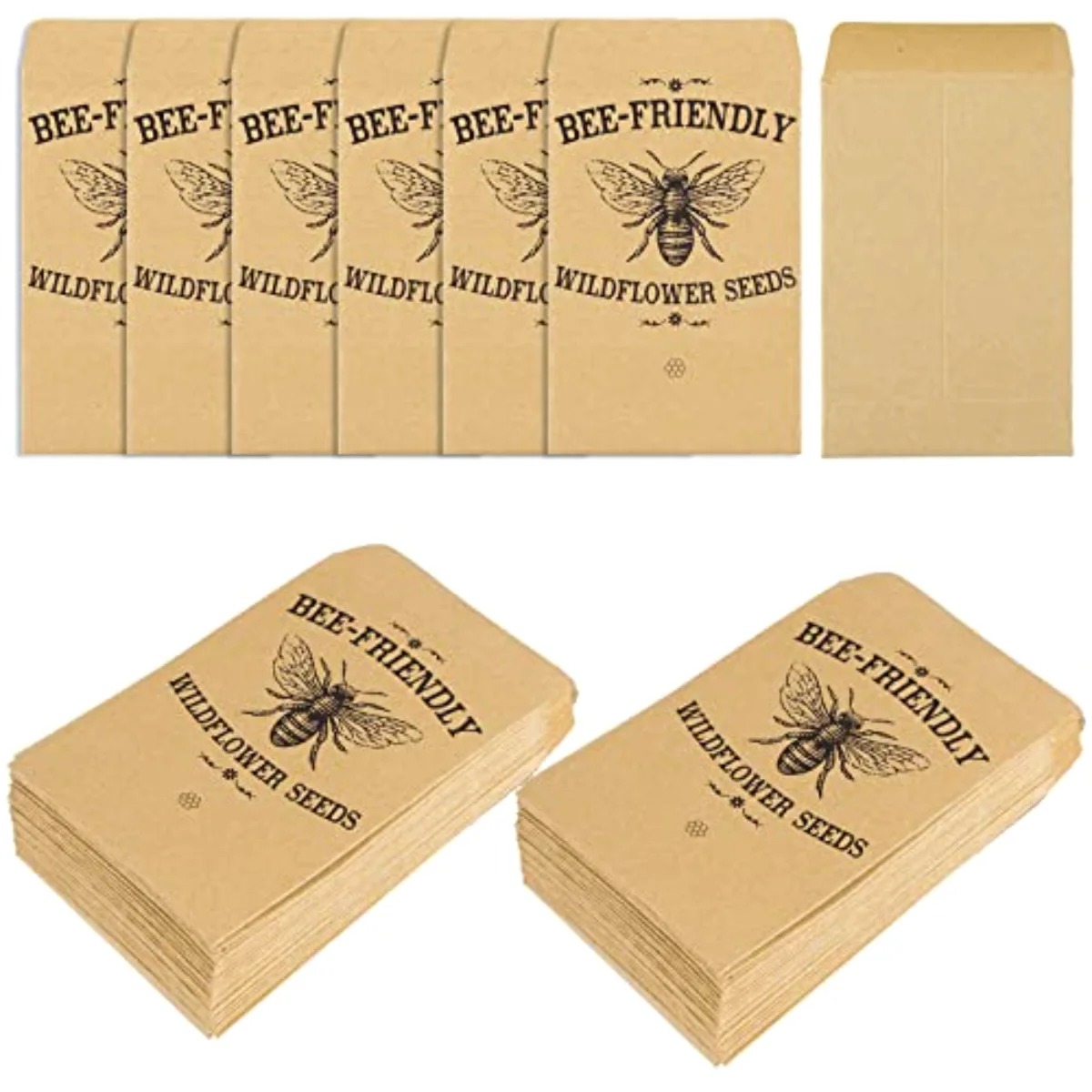 200 Pack Bee Friendly Self-Adhesive Coin Envelope Wildflower Seed Kraft