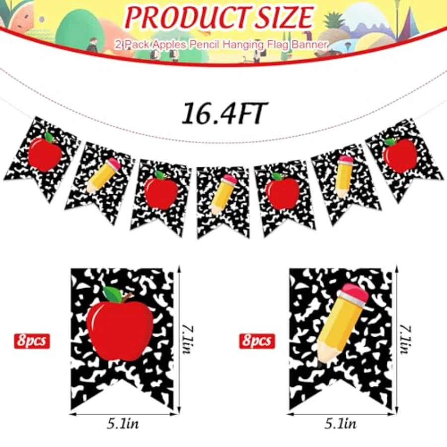 Back to School Decorations DIY Required Bunting Garland Composition Apples, view 2