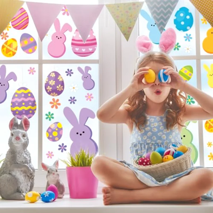 Easter Window Clings Happy Easter Bunny Rabbit Egg Double-Side Window, view 2