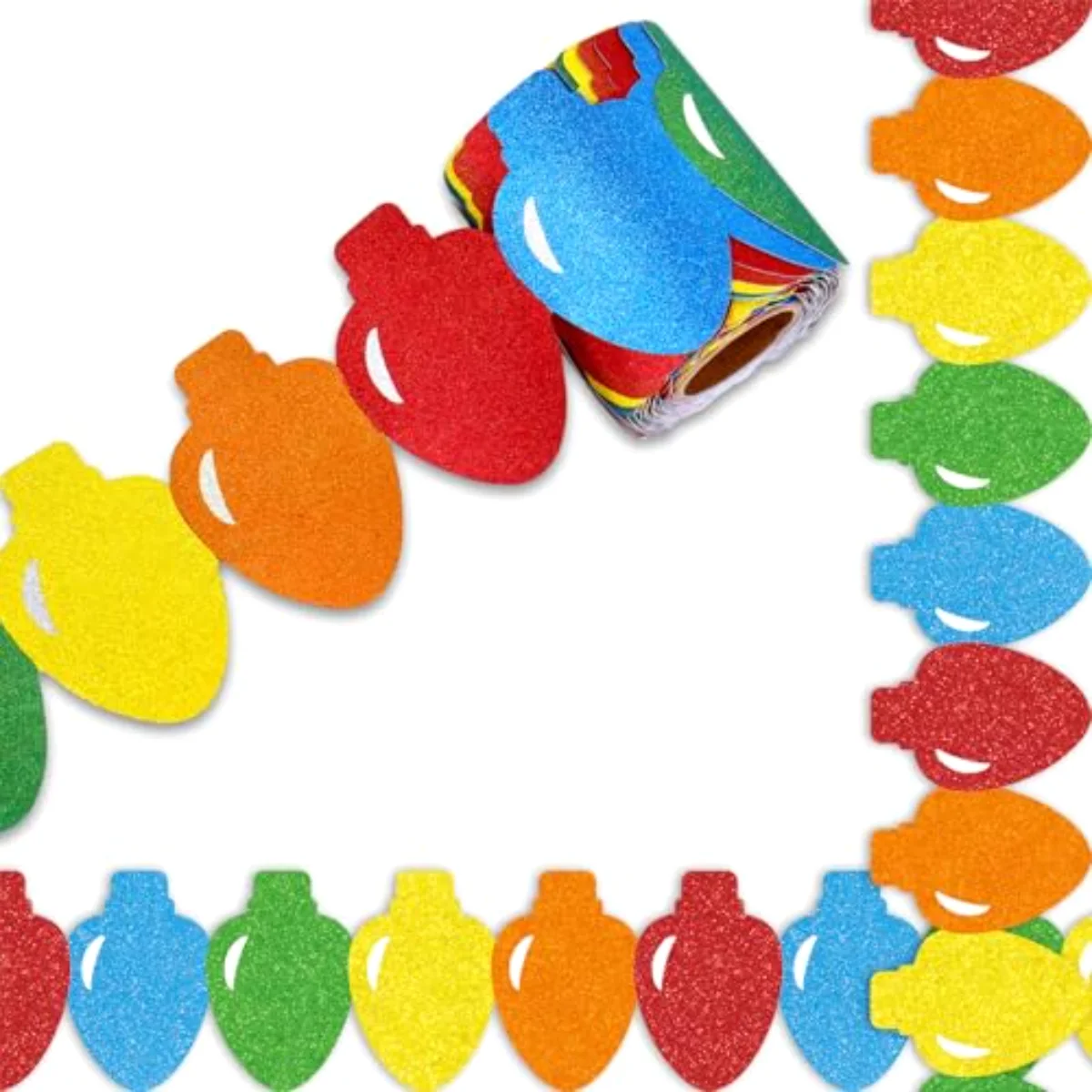 32.8ft Christmas Bulletin Board Border Glitter Colorful Light Bulbs