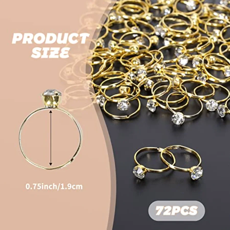 72Pcs Gold Bridal Shower Diamond Rings, view 2