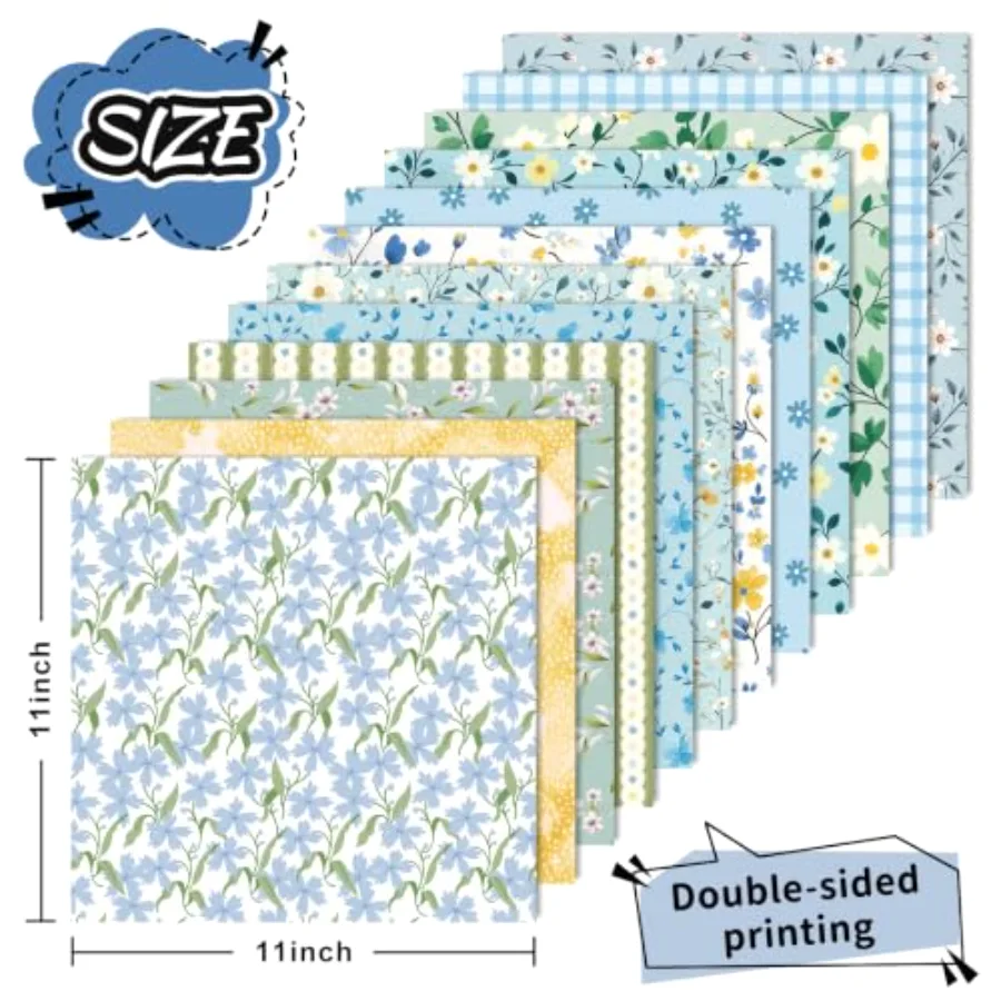 24 Sheets Floral Pattern Paper Double Sided Blue Yellow Flower Scrapbook, view 2