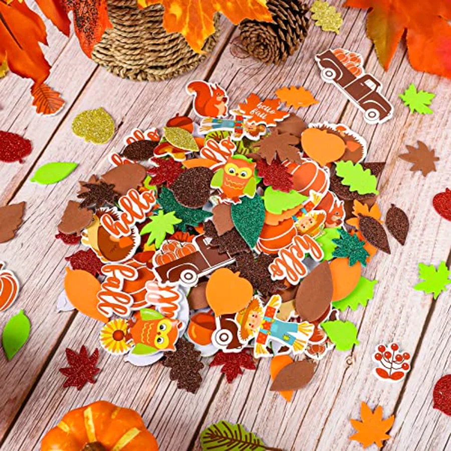 460Pcs Fall Thanksgiving Foam Stickers Glitter Maple Leaves Pumpkin, view 4