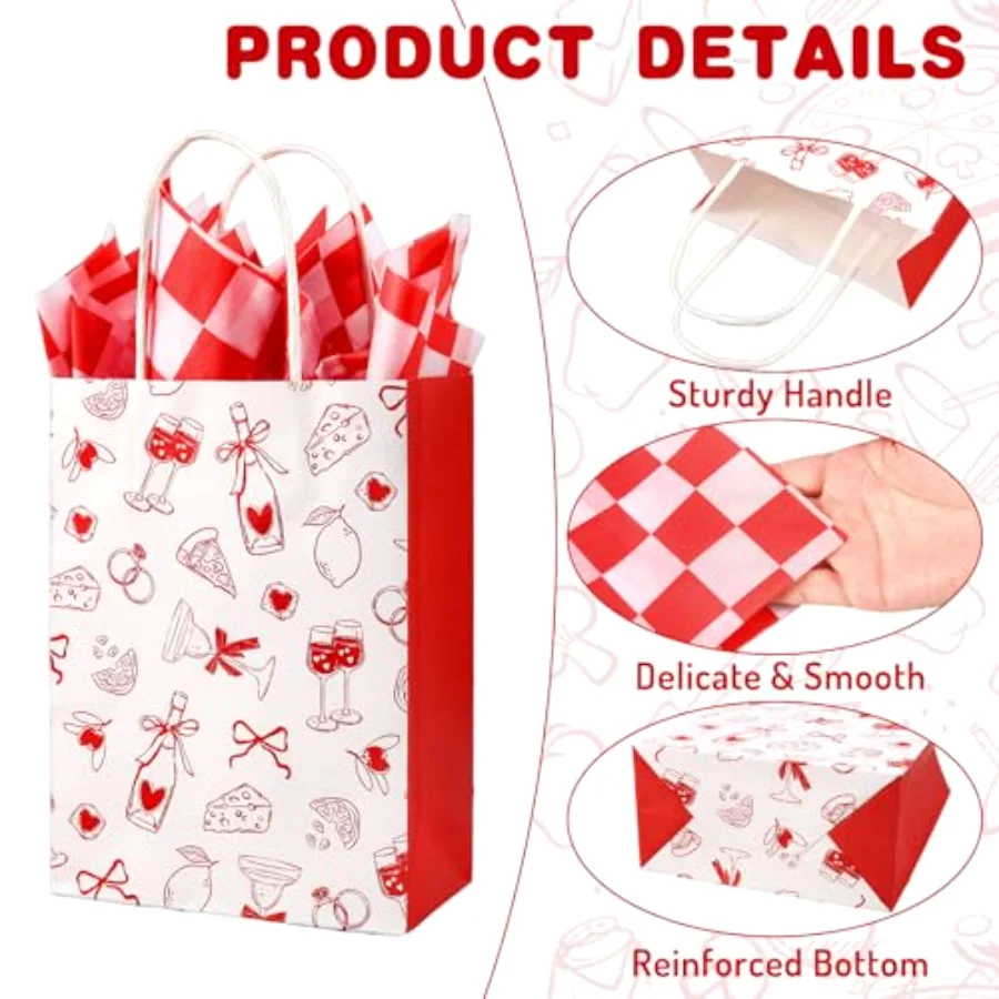 16 Pcs That’s Amore Paper Gift Bags Party Favor Bags with Handles and, view 3