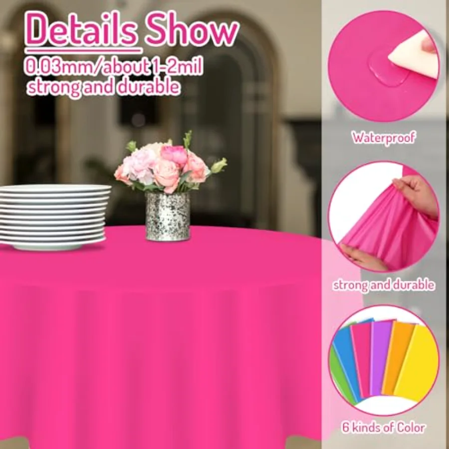 24 Pcs Neon Color Plastic Tablecloth 6 Fluorescent Colors Round Table, view 3