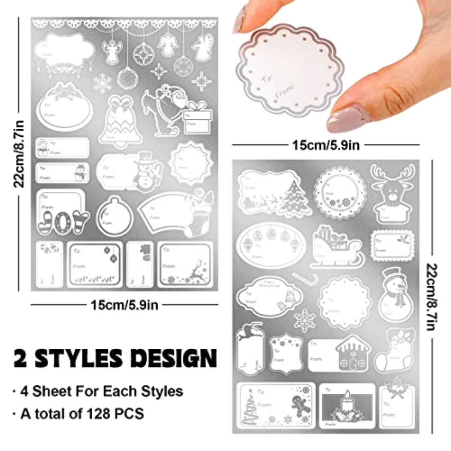 128Pcs Christmas Sliver Foil Gift Tags Assorted Christmas Name Tag, view 2