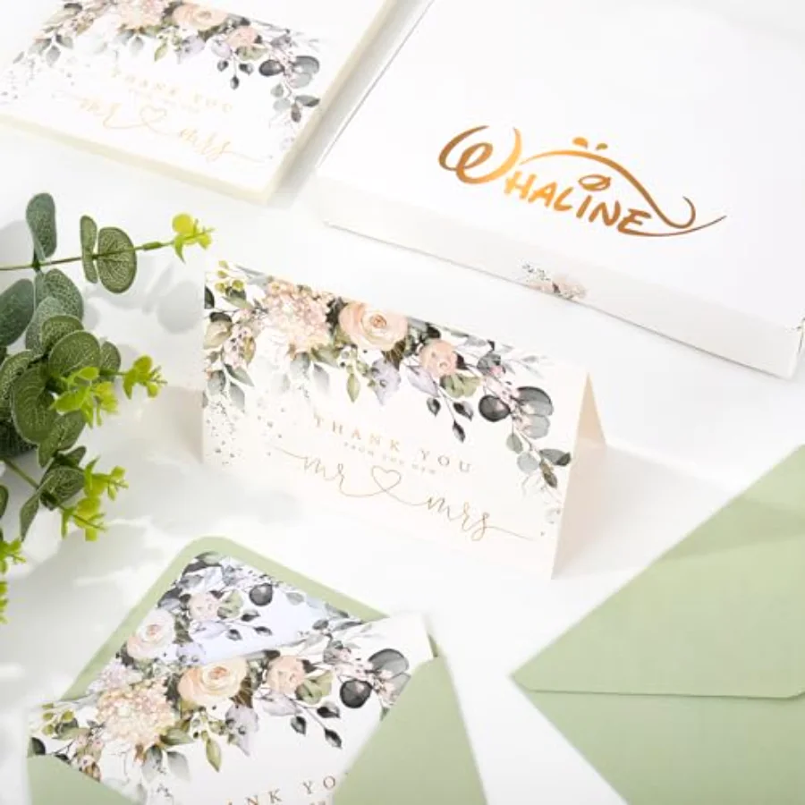 50 Pack Floral Wedding Thank You Cards, view 4