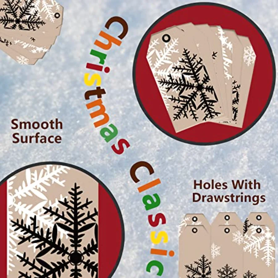 120Pcs Christmas Kraft Paper Tags Black White Snowflake Gift Tags with, view 3