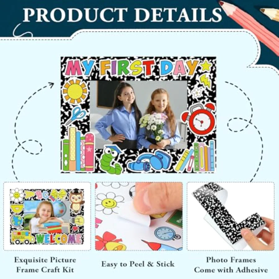 24 Packs Back to School Picture Frame Craft Kits with Stickers Composition, view 3