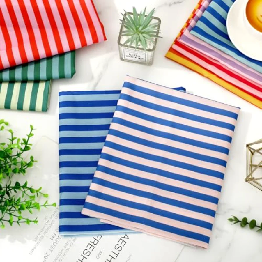 12 Pcs Colorful Cotton Fabric Bundles Fat Quarters Multicolor Stripe, view 4