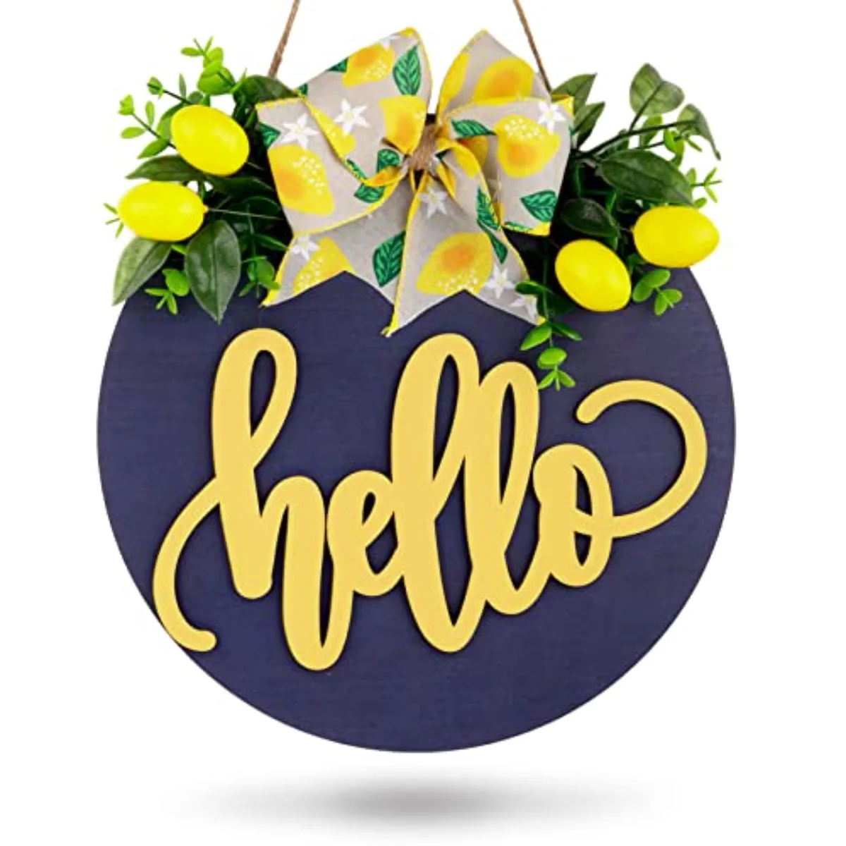 Lemon Wooden Hanging Sign 3D Hello Summer Welcome Sign Front Door Decor