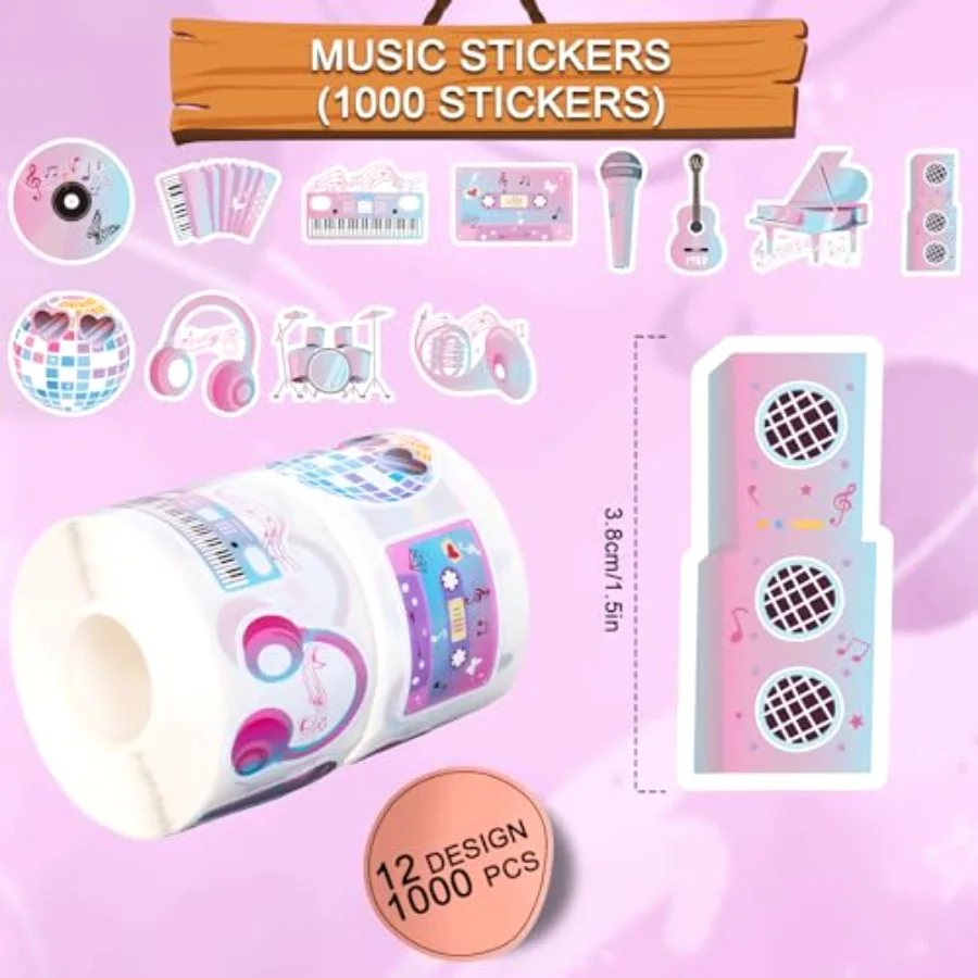 1000Pcs Popular Music Stickers Roll Musical Note Guitar Piano Instrument, view 2