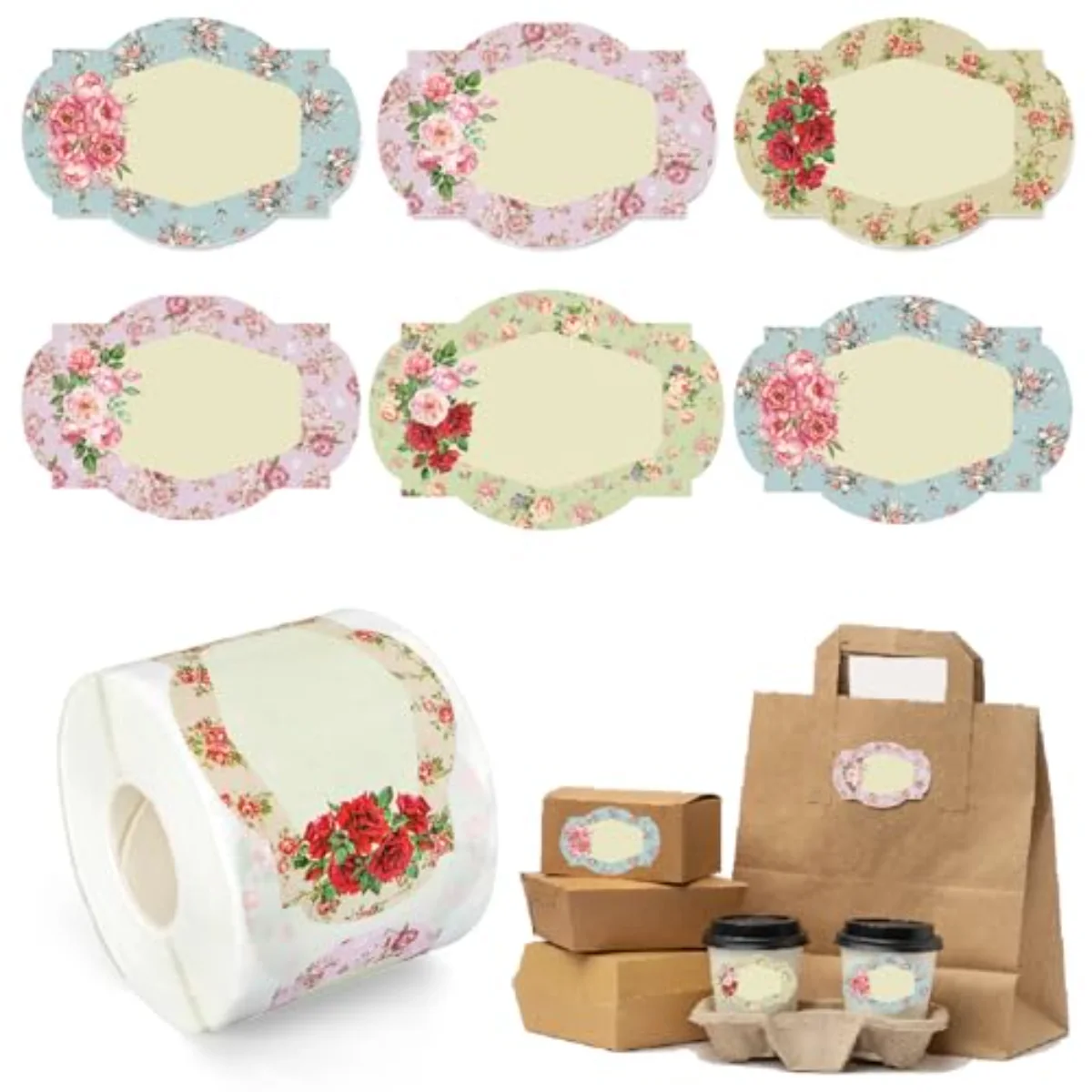 250Pcs Vintage Floral Jar Label Stickers Roll Retro Flower Canning Labels