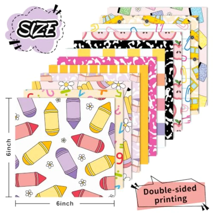 60 Sheets Back to School Pattern Paper Pastel Scrapbook Specialty Paper, view 2