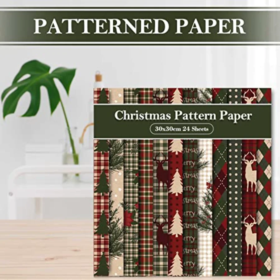 24 Pack Christmas Pattern Paper 12 Designs Woodland Merry Christmas, view 4