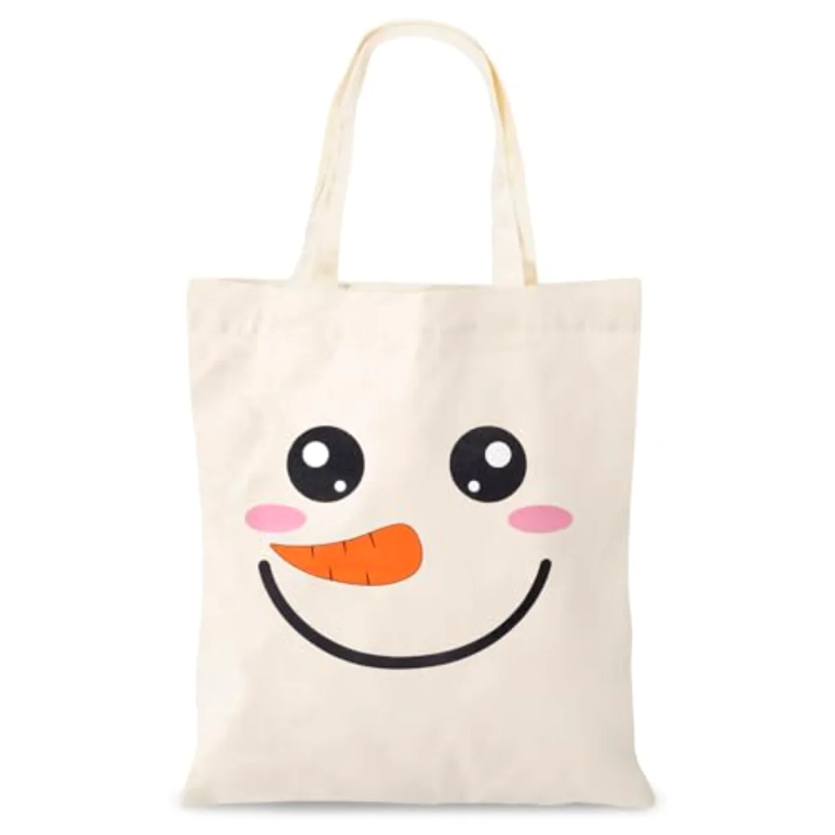 Christmas Canvas Tote Bags Cute Snowman Face Grocery Shopping Bag Xmas