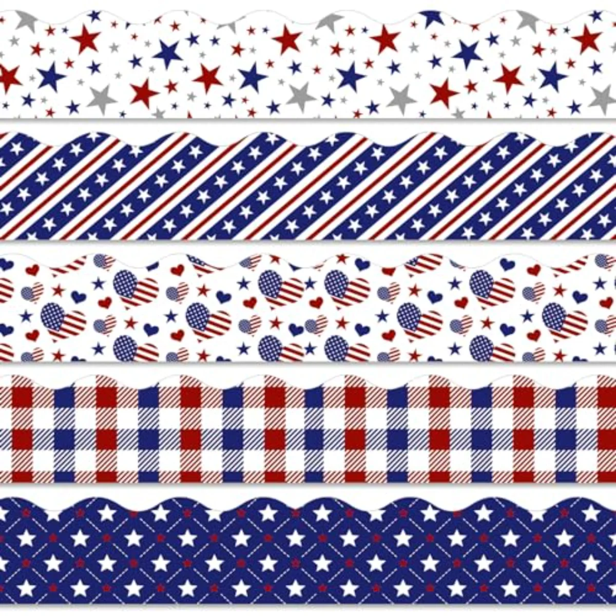 69 Ft Patriotic Bulletin Board Borders Red Blue Star Heart Plaid Bulletin