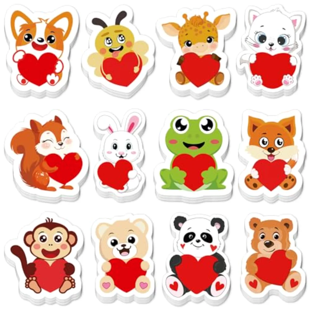 24 Pack Valentine's Day Sticky Notes Memo Pads Red Heart Animal 12 Designs