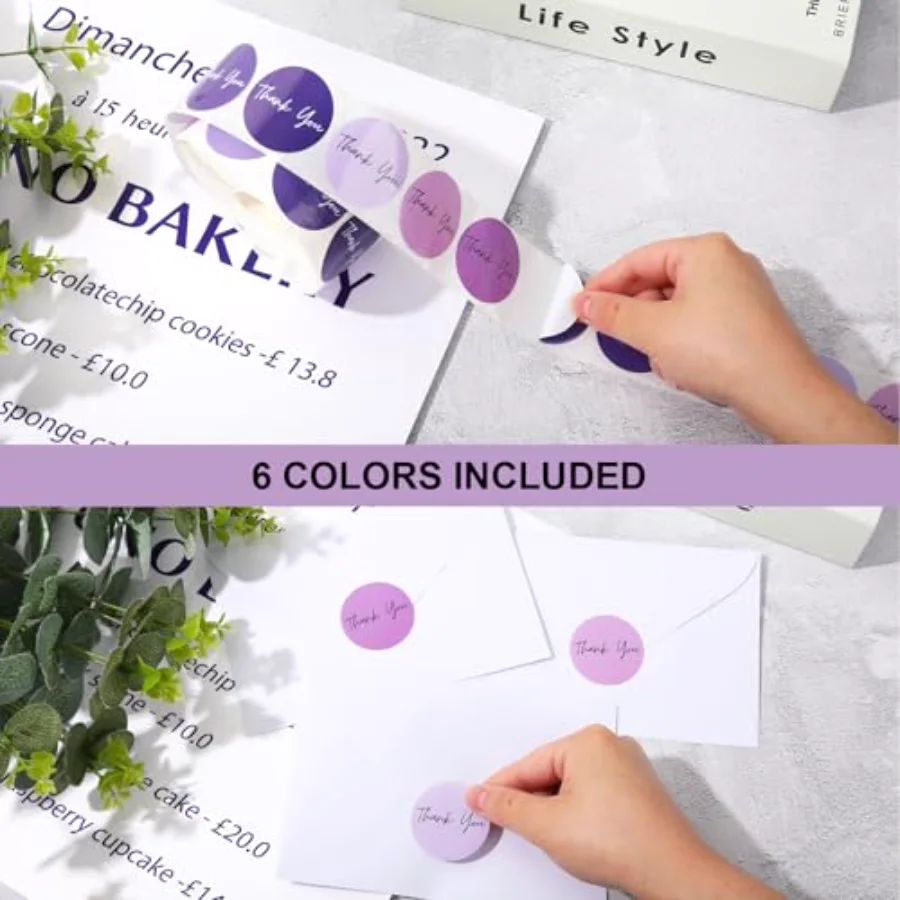 1000Pcs Purple Thank You Stickers 6 Lavender Colors Paper Decals Adhesive, view 3